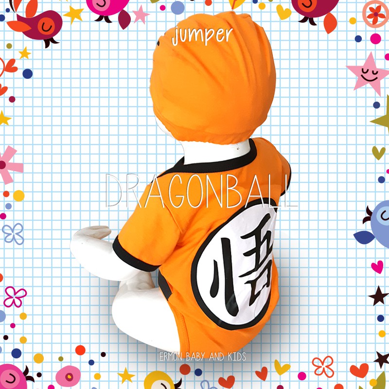 Ermon Baby - Baju Bayi Laki Laki Jumper Baby Lucu Karakter motif Dragonball + Topi usia 0 - 12 Bulan