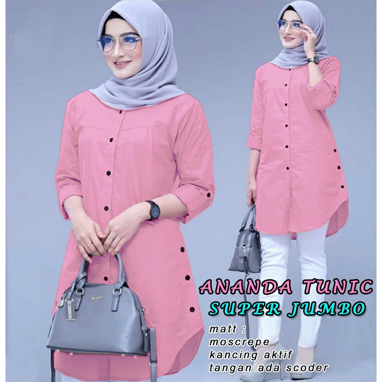 WWW L, XL, XXL, 3XL - TUNIK ANANDA JUMBO, PAKAIAN MUSLIM JUMBO, TUNIK WANITA MUSLIM JUMBO BAHAN