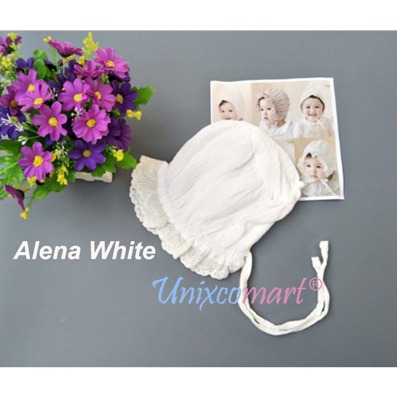 Topi Anak Bayi Noni Perempuan Bonnet Hat-Alena White