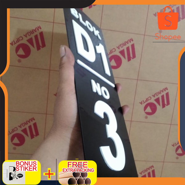 

nomor rumah acrylik timbul 12x30cm - Dasar Hitam Perekat 3M Elegan