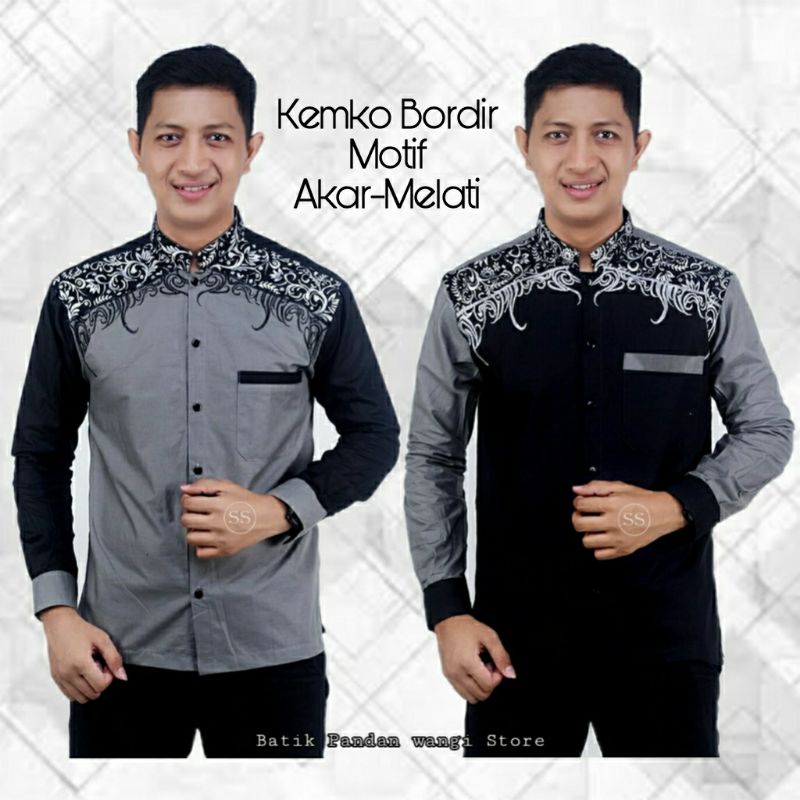 Baju Koko Muslim Dewasa Lengan Panjang Kemeja Koko Bordir Sragam Hadroh