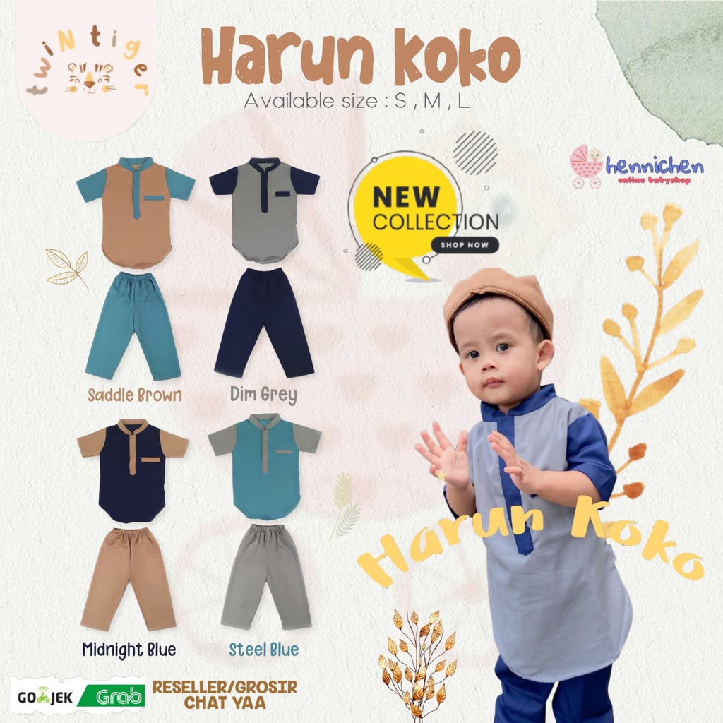 TWIN TIGER HARUN KOKO /HASAN KOKO SETELAN BAJU ANAK KOKO MUSLIM BAJU LEBARAN ANAK LAKI LAKI SML 1-6 tahun