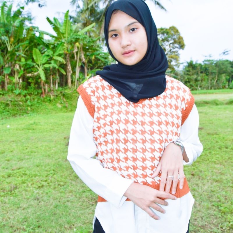 Jennie Vest knit / Houndstooth Vest Knit / Jennie Vest Rajut /  Rompi korea Rompi keren / Korean Vintage Knit-Coral