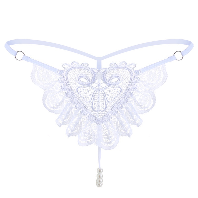 G String Sexy Lace Celana Dalam Mutiara Thong Pola hati transparan Low Waist Lingerie Sexy (COD) 3C200