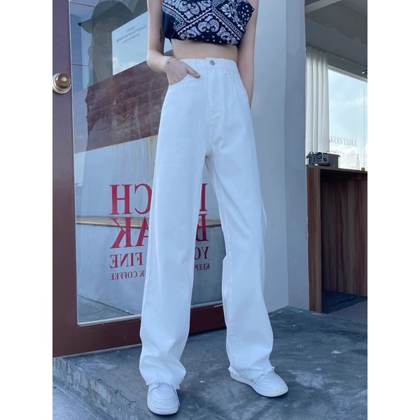 JEANS HIGHWAIST IMPORT UNFINISH CELANA PANTS WANITA CEWEK CULLOTE HW WHITE DENIM MX830