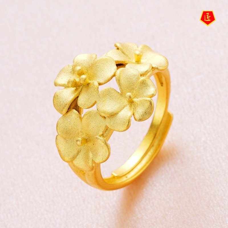 [Ready Stock]Women's Gold Flower Ring Set Elegant Graceful