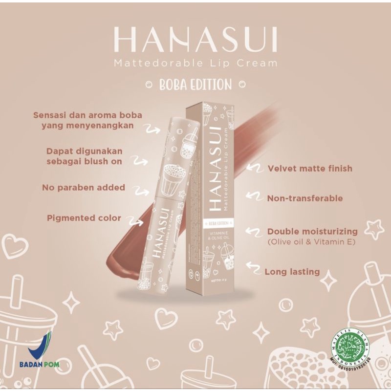 ❤mawarjingga❤ Hanasui Mattedorable Lip Cream Series BOBA EDITION