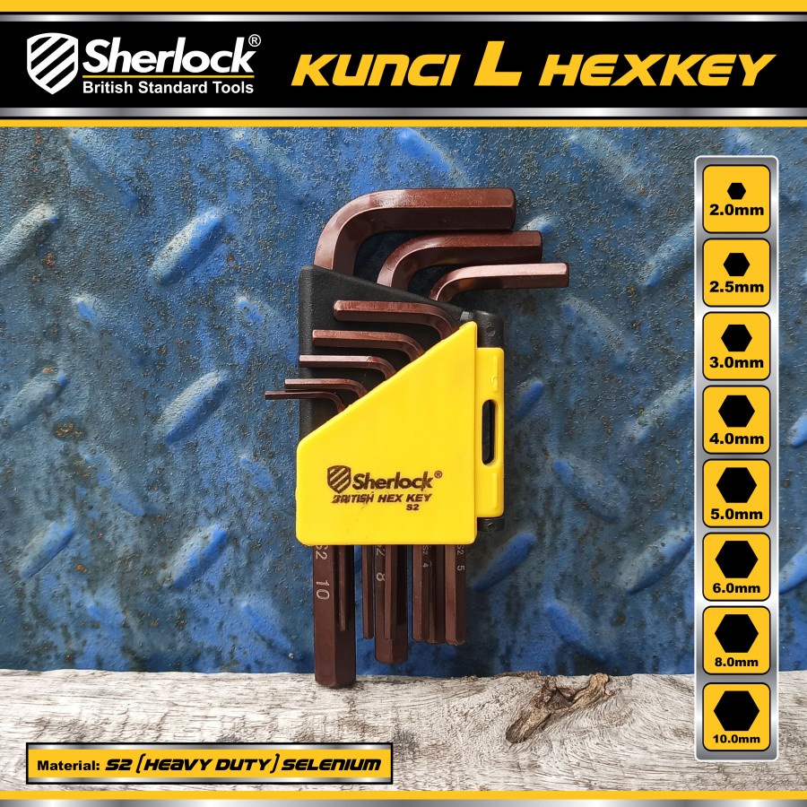 Kunci L Set 8 pcs mm (Pendek) Original Sherlock Kunci L Hexkey Material S2 (Heavy Duty)