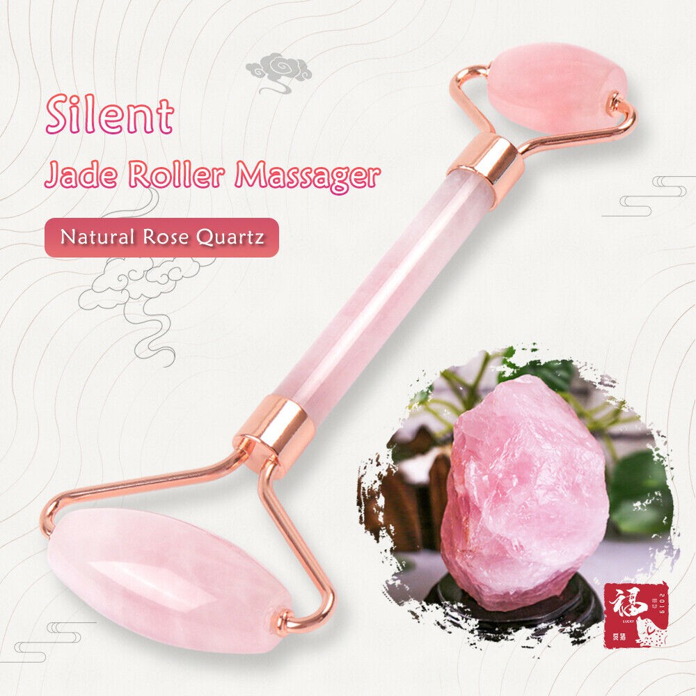 Natural Rose Quartz Crystal Roller Pijat Wajah Facial SPA Jade Alat Penyembuhan