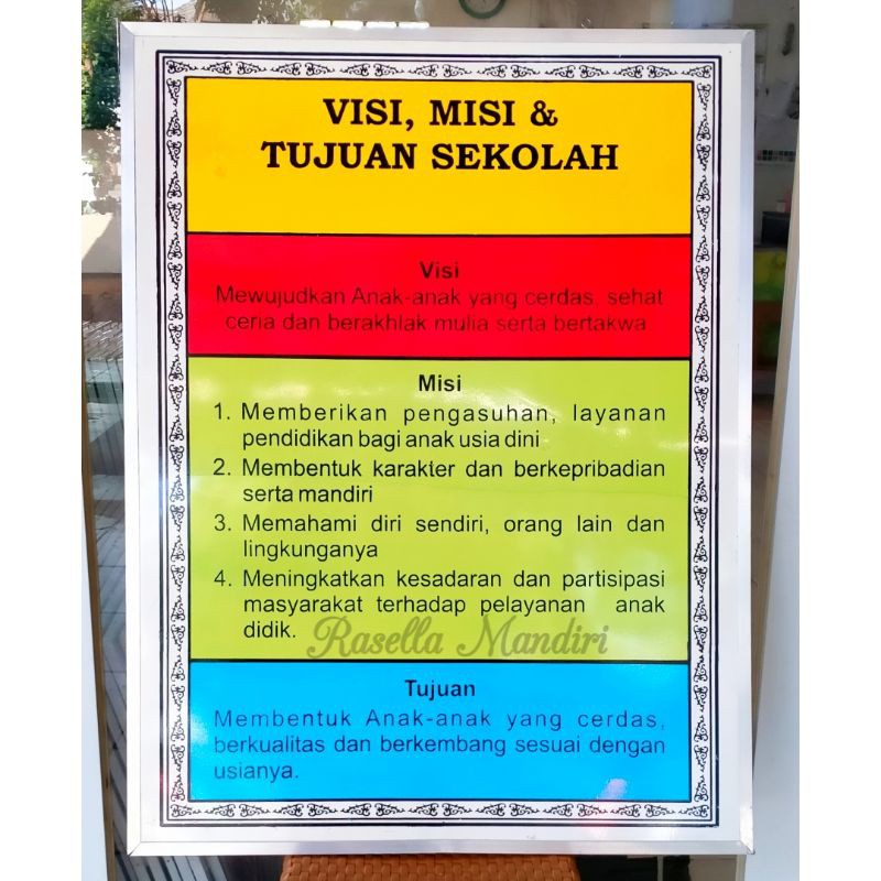 Jual VISI MISI & TUJUAN SEKOLAH 60x80 - PAPAN DATA SEKOLAH TK RA PAUD