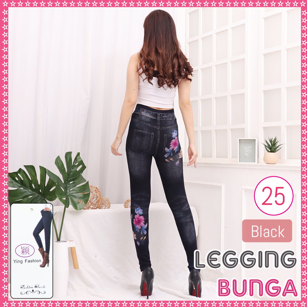 Celana Legging Jeans Bunga # 25 / Legging Bunga Wanita / Leging Import wanita