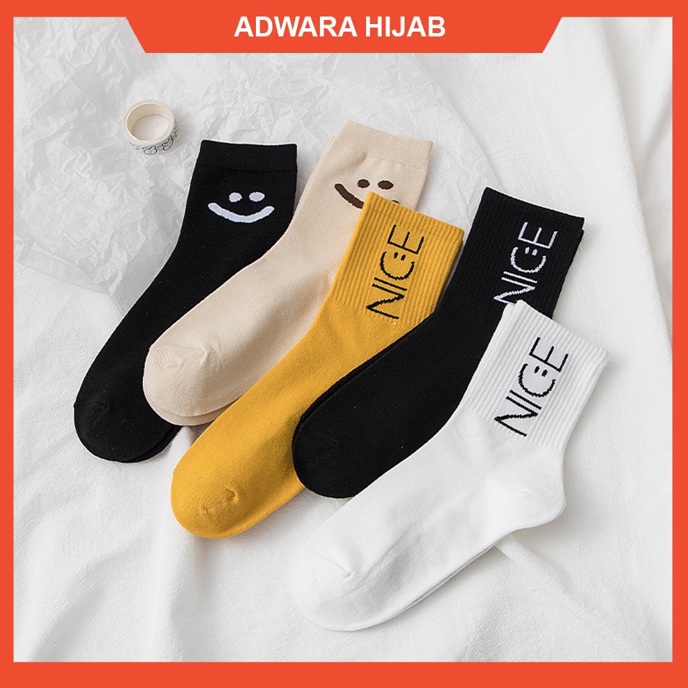 Kaos Kaki Wanita Panjang Sebetis Motif Nice Smile Gaya Fashion Korean