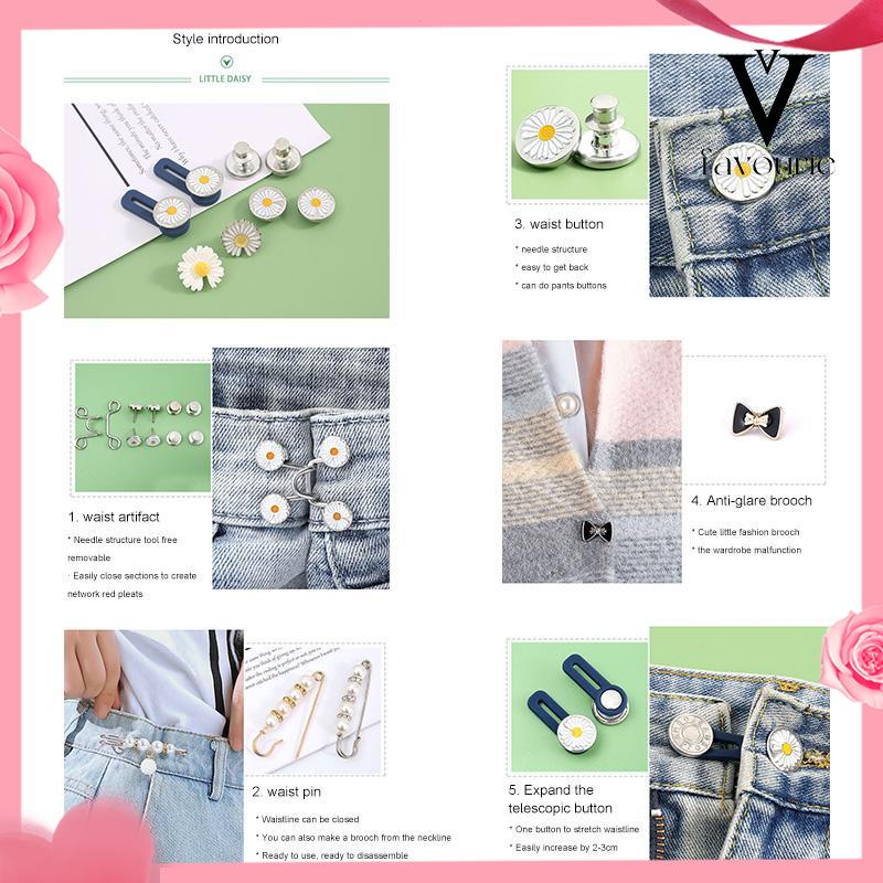 [COD]10 PCS Daisy Pattern Nail Gratis Dilepas Celana Denim Penyesuaian Pinggang Tombol Loga-FA