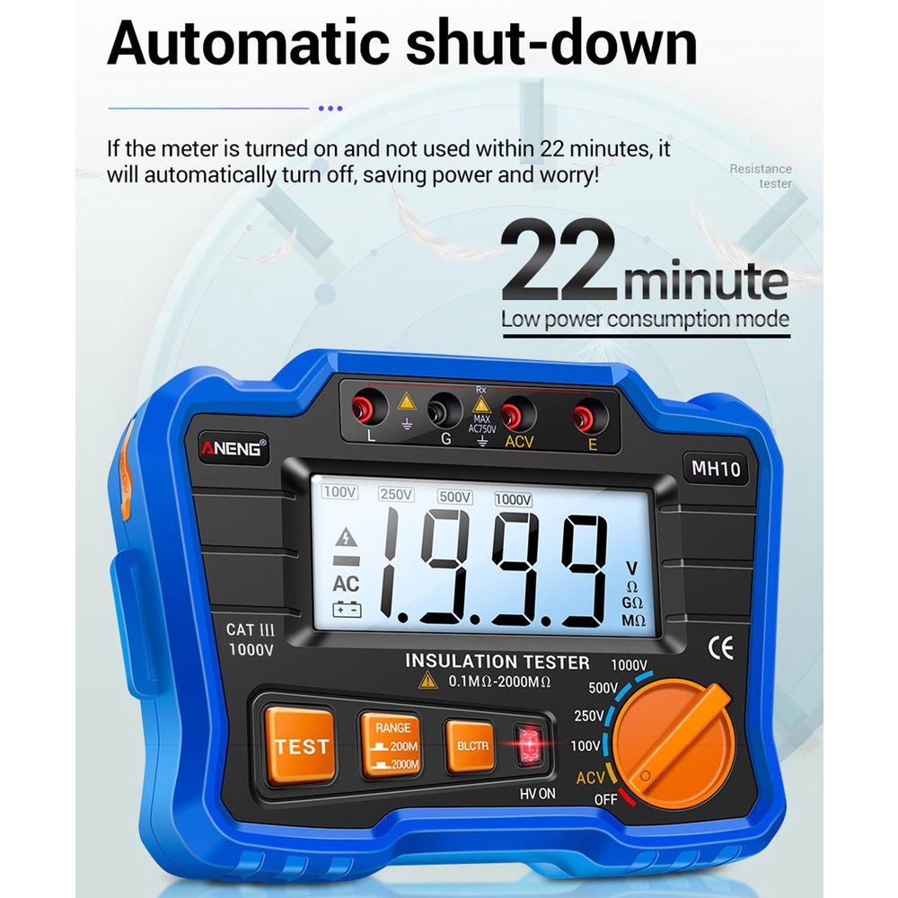 Solighter Digital Megohmmeter Meter Presisi Tinggi Earth Resistance Meter Tester Alat Tester Kabel Voltmeter