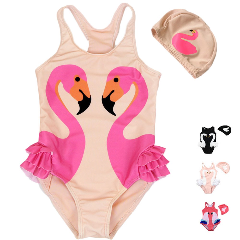  Baju  Renang Anak  One  Piece  Motif Print Burung Flamingo 