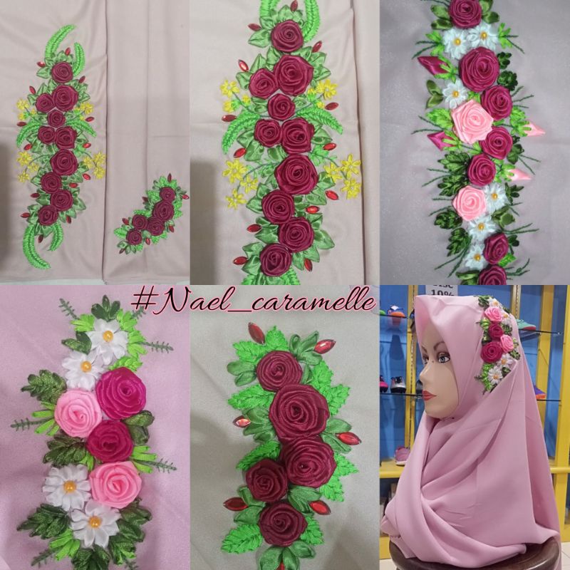 hijab sulam pita segi empat / hijab voal sulam pita