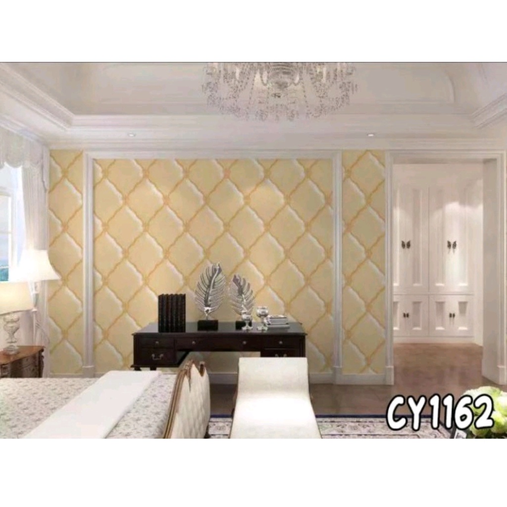 Wallpaper Dinding 3D Abu Abu Silver  || Wallpaper Dinding Kamar Tidur Biru 3D | Wallpaper Kream Tralis 3D-3