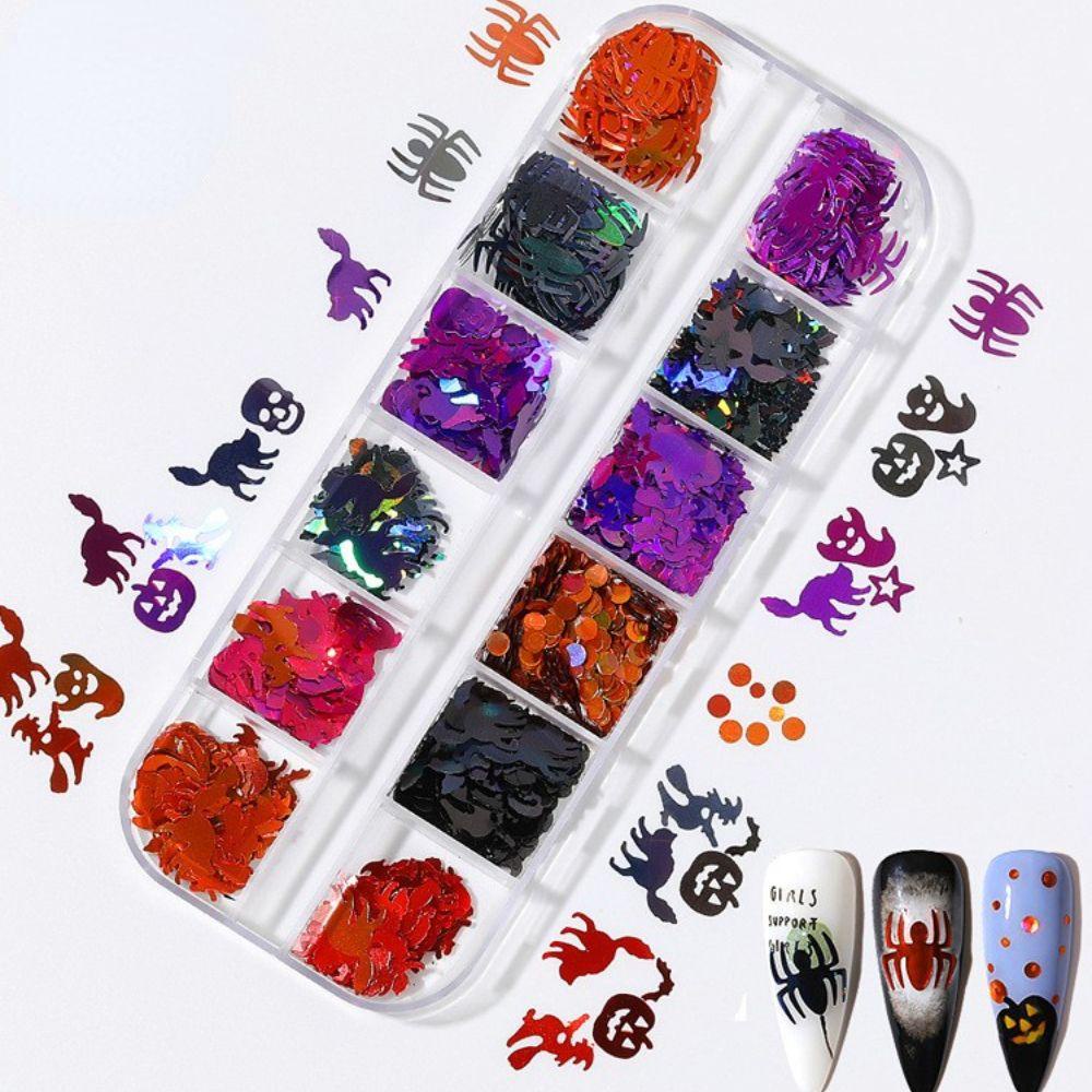 AUGUSTINA Agustina Halloween Nail Art Sequin Ghost Sparkly DIY Bahan Kuku Labu Kuku Salon Manicure Dekorasi Paillettes