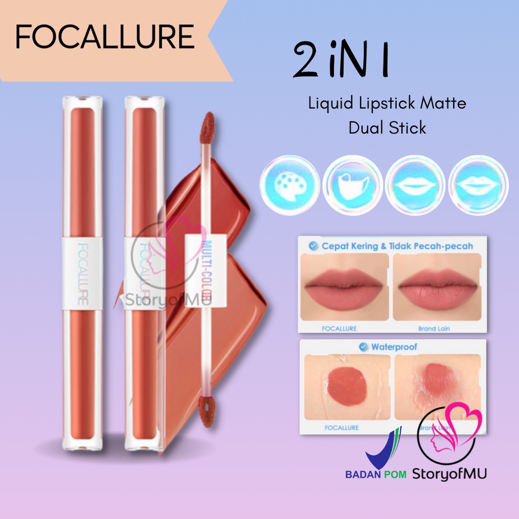 FOCALLURE FA327 Multicolor Double 2 in 1 Liquid Matte Lipstick | Dual Stick Lipstik | Lip Cream