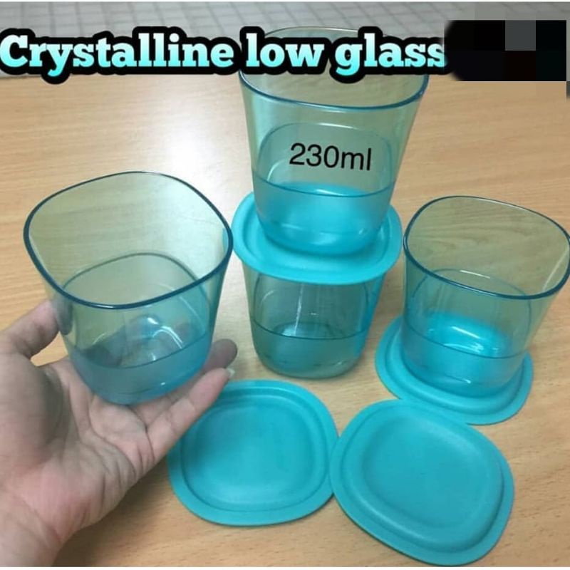 Crystaline low glass (2pcs gelas)/Crystaline tumbler/gelas Tupperware/mug Tupperware/gelas kristal t