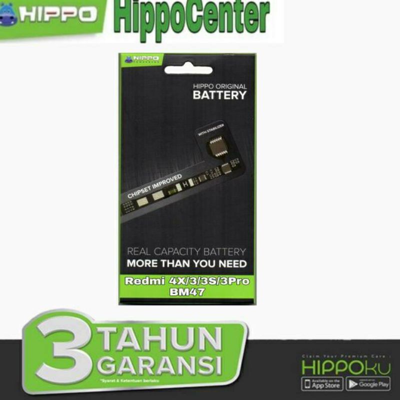 Hippo Baterai Batre Xiaomi Redmi 3 3S 3X 3 Pro 3 Prime 4X BM 47 BM47 Origina Battery Garansi Resmi