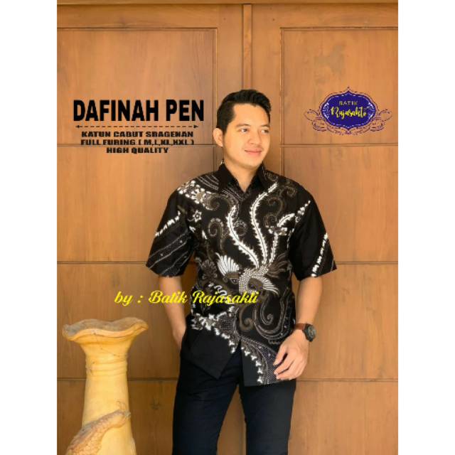 DAFINAH PENDEK Kemeja Batik Pria Katun Sragenan Full Furing