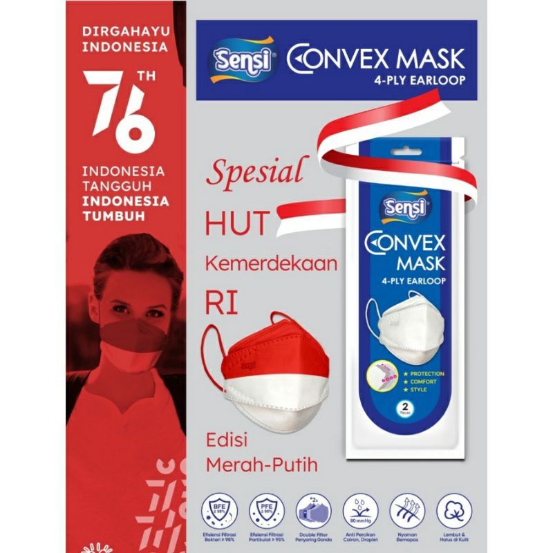 Masker Sensi Convex 4 Ply Kemasan Sachet Original Spesial Hut Kemerdekaan RI / Merah Putih