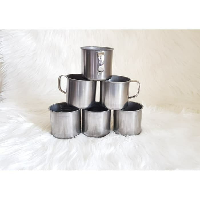 6Pcs Cangkir Stainless Steel 7cm / Mug Air Minum 7 Cm / Gelas Kopi Gagang