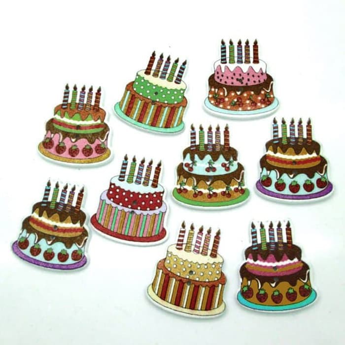 Kancing Kayu Dua Lubang - Happy Birthday Cake (10pcs)