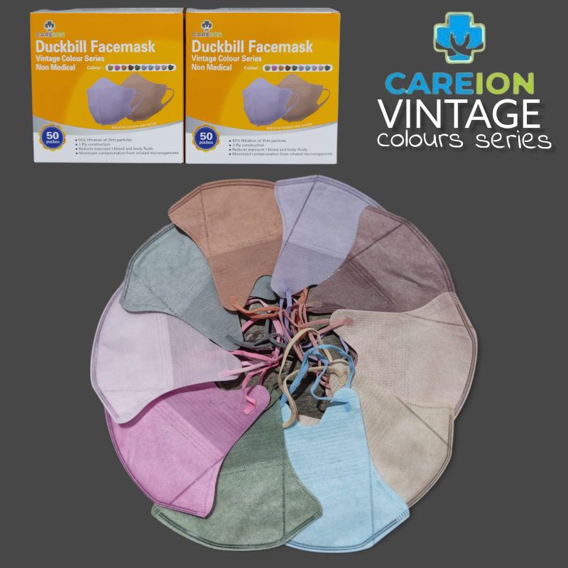 Original Masker Duckbill Careion 3 Ply Vintage Series Mix Warna (50pc) Exp Baru