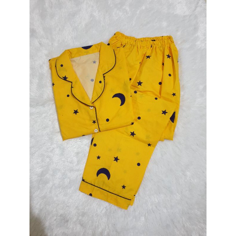 Baju Tidur Piyama Wanita Cewek Pajamas Katun Motif PP-PP STARMOON KUNING