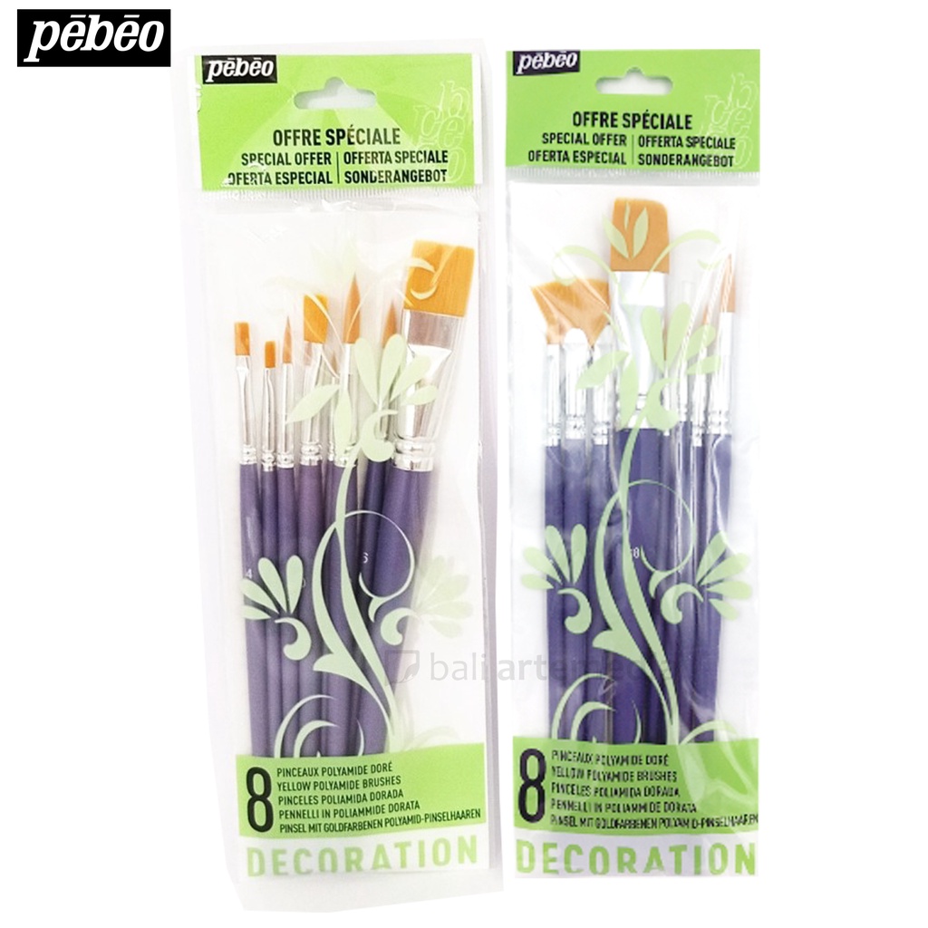 Pebeo Yellow Polyamide Brushes Set 8