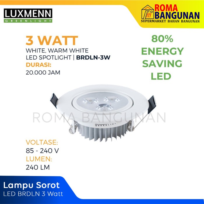 Luxmenn Lampu Sorot Spotlight LED BRDLN 3W / 3 W / 3 Watt Putih Kuning - Putih