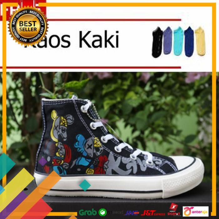 SALE.. SEPATU CONVERSE ALL STAR MOTIF KAWS HITAM - 36 ..TERMURAH