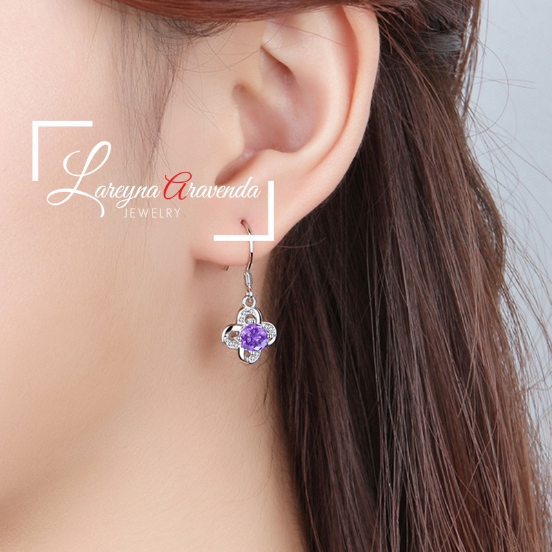 Anting Korea Wanita Silver S925 Model Bunga Kristal Besar Gantung AT046