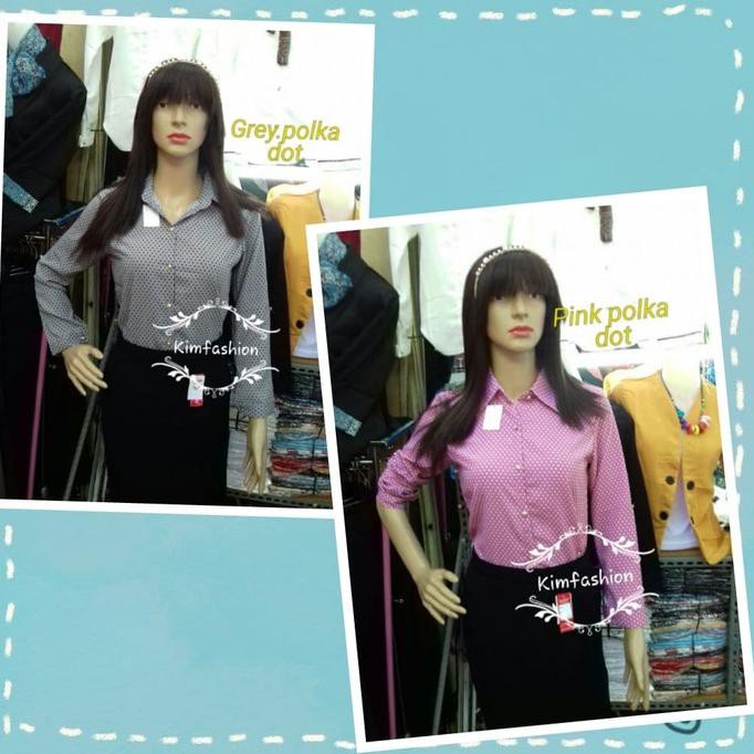 atasan wanita kemeja kerja motif polkadot