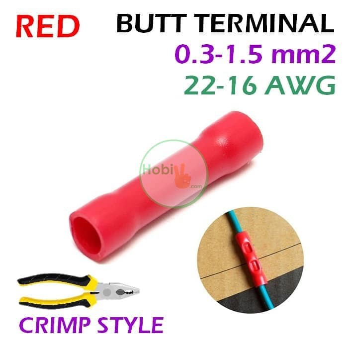 RED Butt Terminal Insulated Crimp Wire Connector Cable Sambungan Kabel