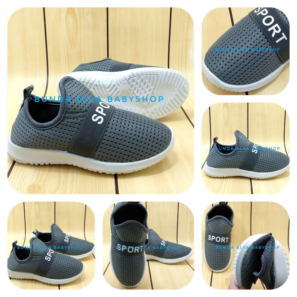 Sepatu Anak Laki IMPORT 5 6 7 Tahun ABU Lentur - Sepatu Anak Cowok Sporty Dan Elastis Alas Karet Anti Licin Size 31 - 36