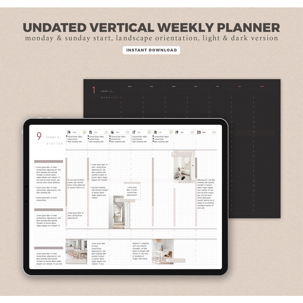 Digital Journal &amp; Planner - JibunTecho LookALike Weekly Landscape for Goodnotes, Notability, Xodo