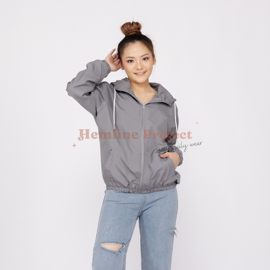 Aima Jaket Grey - Jaket Parasut Hoodie Wanita