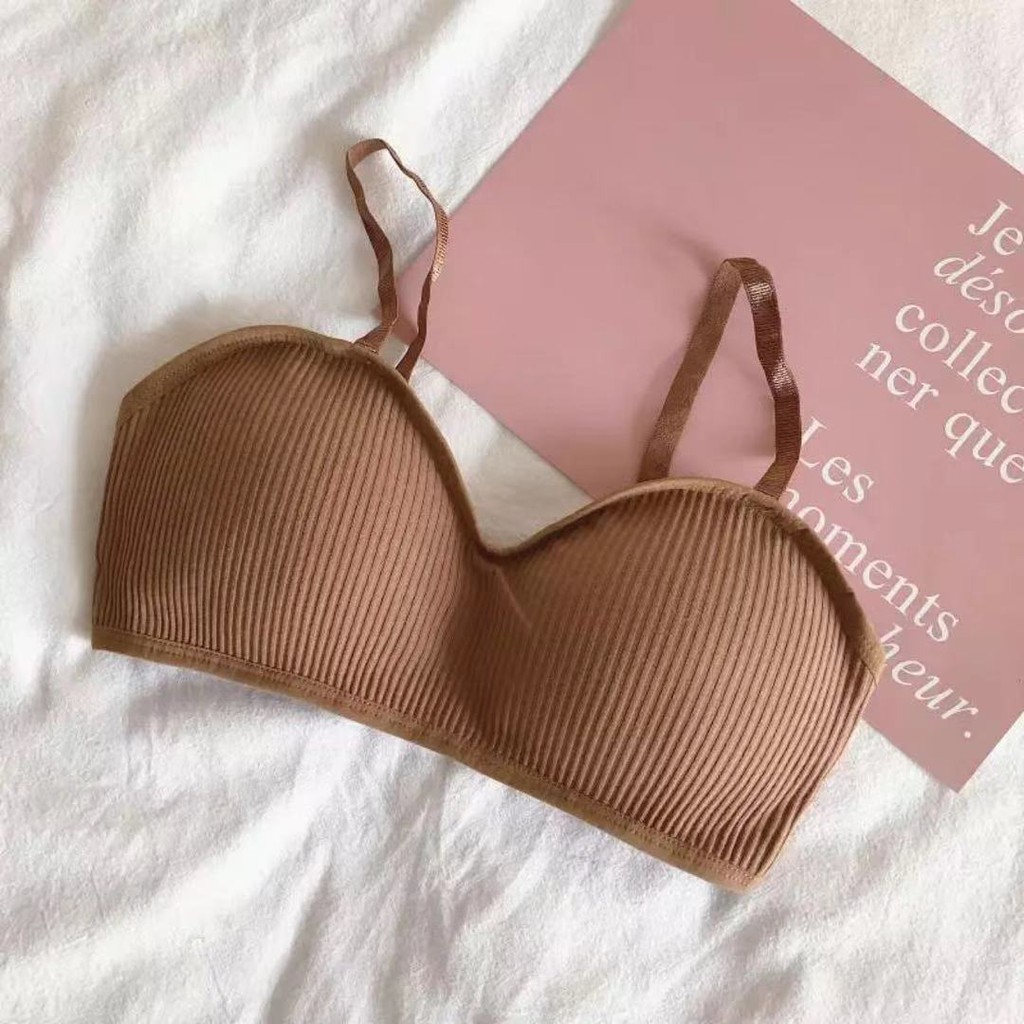 Bra Wanita Tanpa Kawat Bahan Halus Pakaian Dalam bralette Push Up Elastis Sexy Sport Bra-Bra-8 Coklat