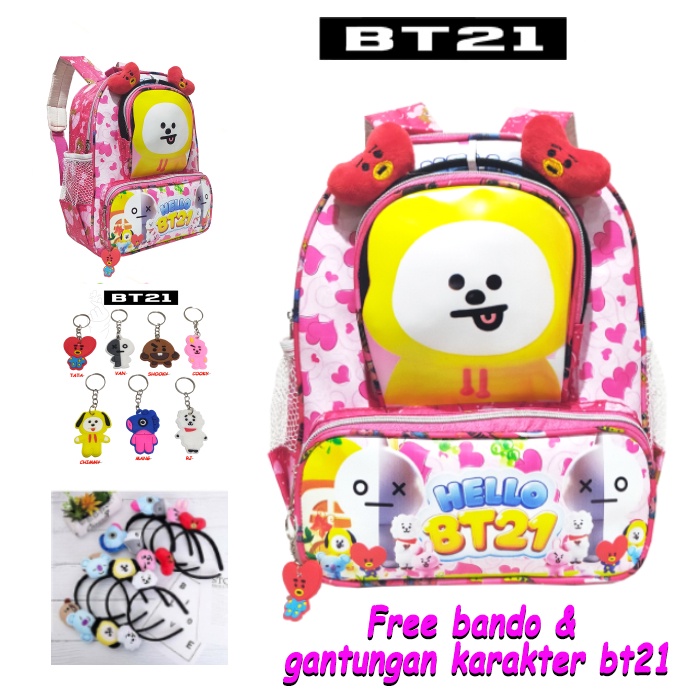 TAS RANSEL Anak Perempuan Mini PAUD / TK karakter BT21 FREE BANDO BT21 + Gantungan bt21 tas sekolah