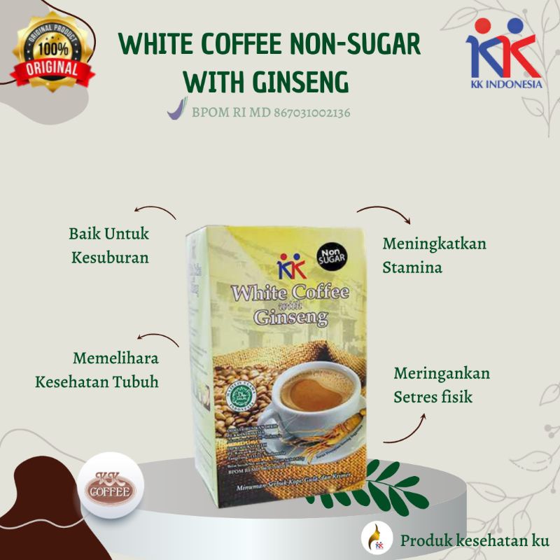 

White Coffee with Ginseng Non-SugarMinuman Kopi KK Indonesia Hemat 3 Box 30 Sachets