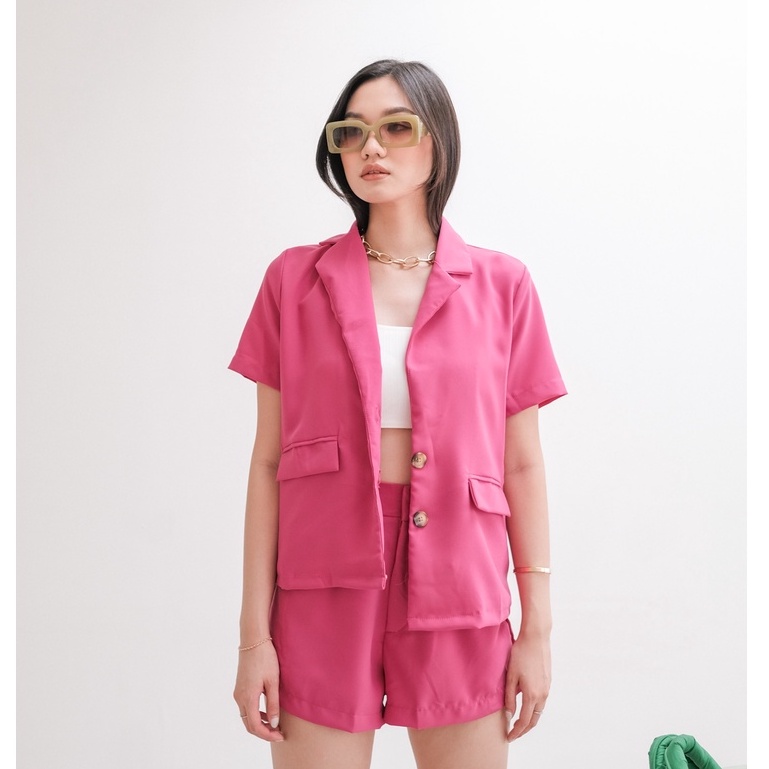 [TAVIA] EDEN SET / SETELAN WANITA / OUTER KOREA WANITA / ATASAN WANITA / BLAZER KOREA WANITA-Fuschia