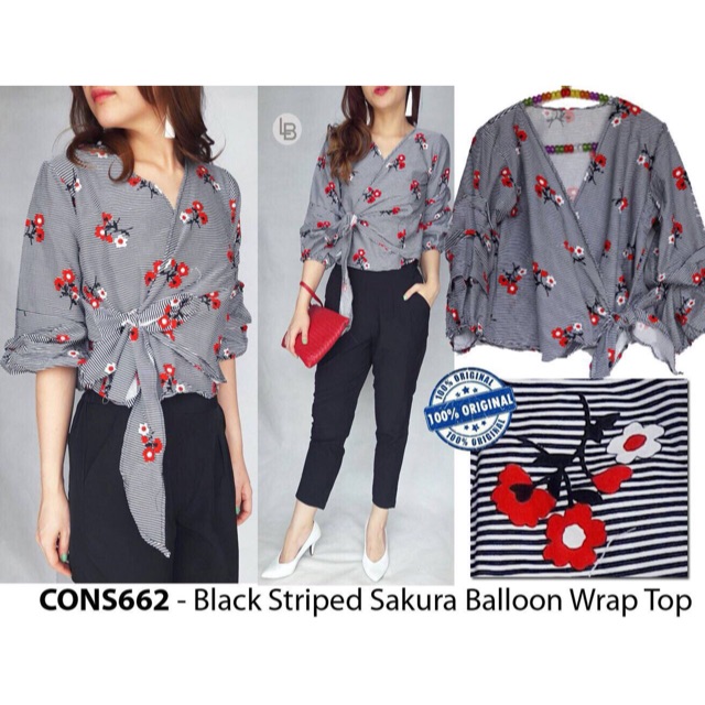 B620 Consenso Black Striped sakura blouse