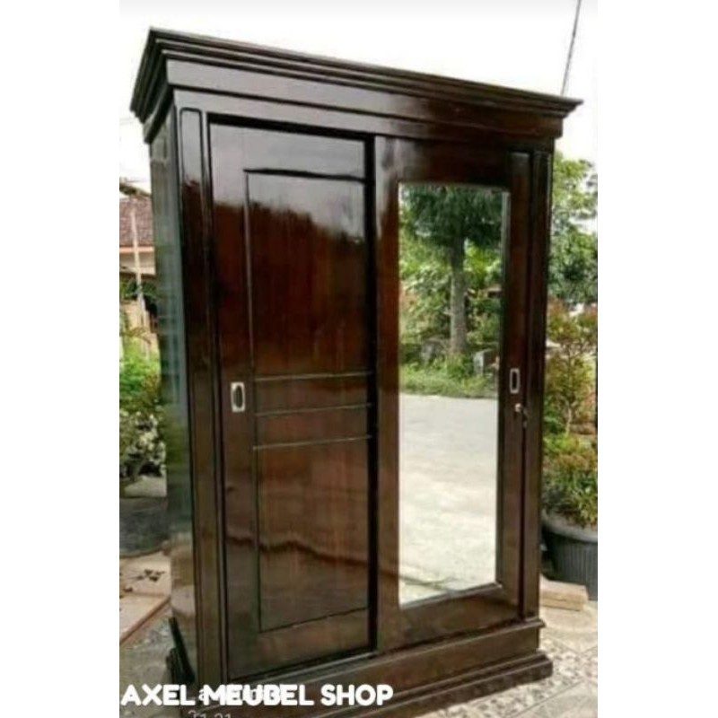 Lemari jati pintu 2 sliding mininalis