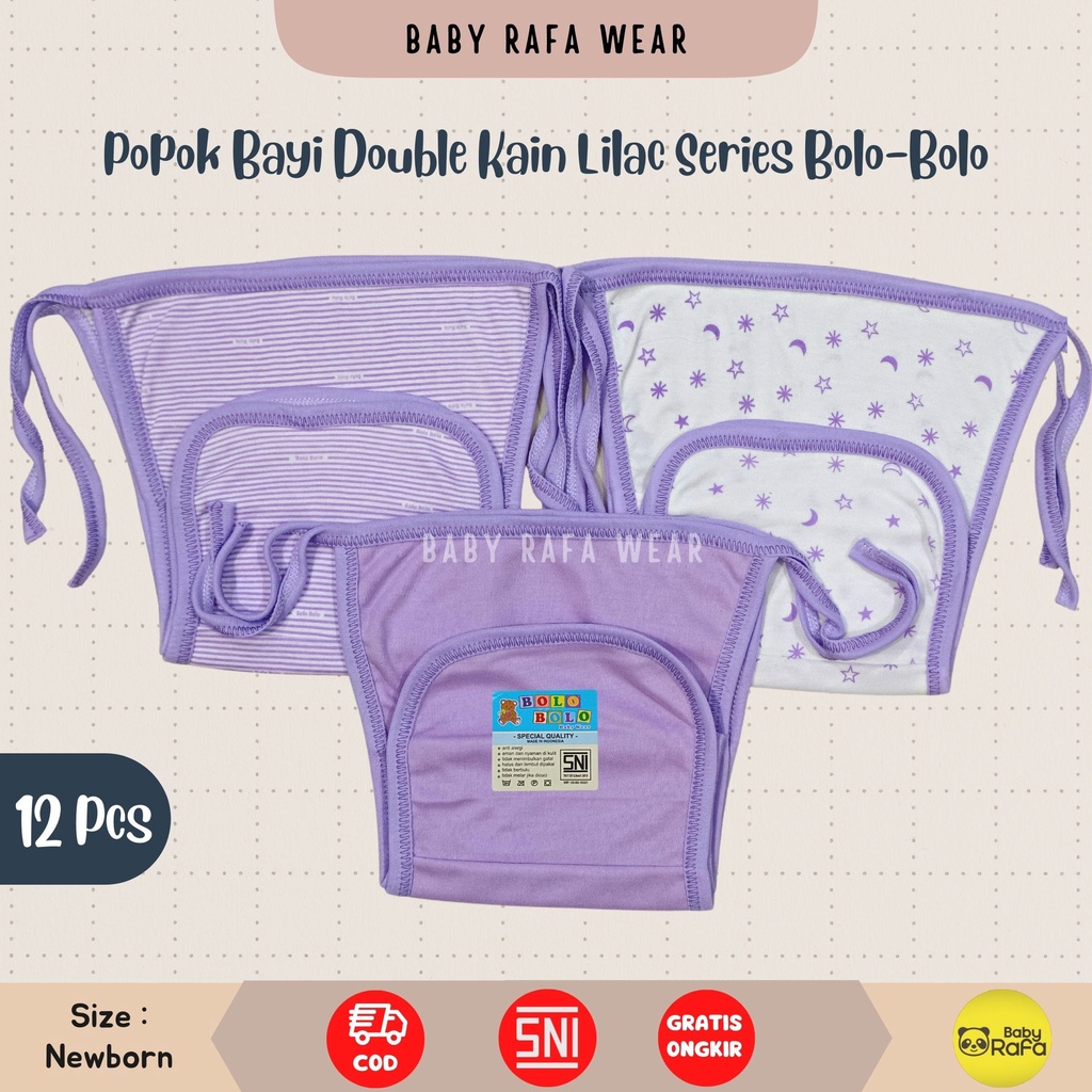 Serian Lilac - 12 pcs / 6 pcs Popok Bayi Double Kain LILAC SERIES merk SNI Bolo - Bolo / Popok Double Kain Serian Lilac Premium