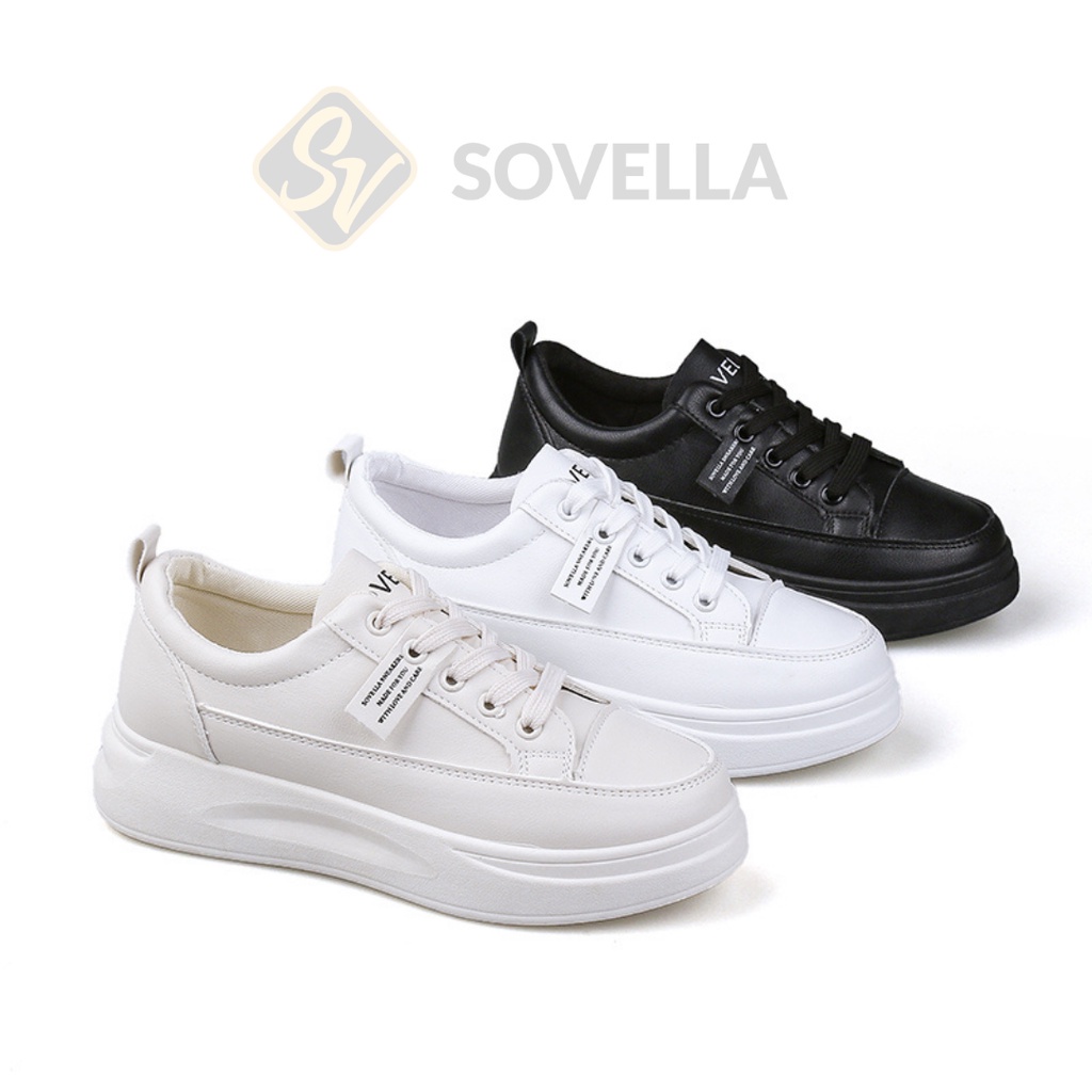 SOVELLA Maulvi Sepatu Sneakers Simpel Polos Putih Hitam Wanita Import-5