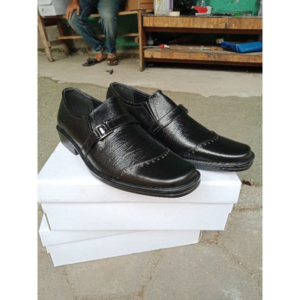 Sepatu Pantofel Pantopal Kulit Pria Murah Pendek Formal Kerja kantoran Dinas Warna Hitam