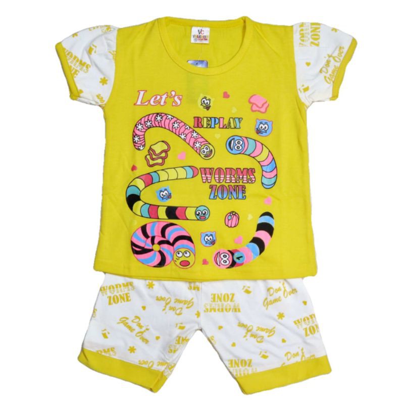 SETELAN BAJU ANAK PEREMPUAN 2-6 TAHUN MOTIF WORM ZONE